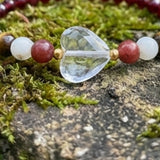 Handmade Gemstone Romantic Beaded Heart Bracelet Crystal Jewelry Red and Clear Boho Style Minimalist