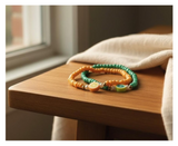 Handmade Orange and Teal Green Beaded Bracelets with Citrus Fruit Slice Charm. Teen Jewelry, Novelty Bracelet