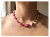 Handcrafted Pink Pearl Necklace with Faceted Crystal Beads, Metal-Plated Clasp w/ Extension Chain