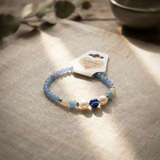 Handmade Blue Ombre Beaded Bracelet Sky Blue Agate and White Jade with Silver Accents Minimalist Stackable Jewelry Boho Style