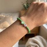Green Beaded Initial Bracelet Z with Star Charm, Meaningful Growth & Hope Jewelry, Personalized Cute Stretch Gift for Her Y2K
