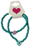 Turquoise Beaded Bracelet Set with Evil Eye Charm, Stretch Seed Bead Handmade Stackable Jewelry