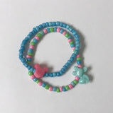 Handmade Beaded Bracelet Set (2 pcs) – Pink, Green & Blue Pastel Beads with Mickey Icon Head Accent, Fun Friendship Gift for Kids/Teens