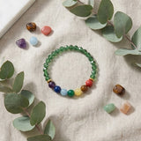 Green Crystal and 7 Chakra Gemstone Bracelet Natural Stone Beaded Handmade Stacking Jewelry Boho Style