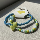 Kawaii Bunny and Butterfly Beaded Bracelet Set, Pastel Seed Bead Jewelry.
