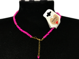 Pink Beaded Gold Star Necklace, Hot Pink Choker Bead Jewelry, Cute Minimalist, Metal-Plated Clasp w/ Extension Chain