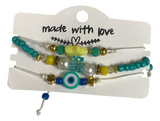 Evil Eye Star Bracelet Set, Turquoise Beach Friendship Bracelets, Handmade Coastal Jewelry Gift for Her