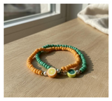 Handmade Orange and Teal Green Beaded Bracelets with Citrus Fruit Slice Charm. Teen Jewelry, Novelty Bracelet