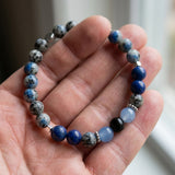 Blue Gemstone Beaded Bracelet, Navy and Gray Stretch Stackable Jewelry Handmade Minimalist Natural Stone Stackable Gift for Her