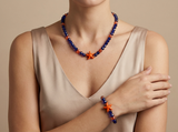 Navy Blue and Orange Starfish Jewelry Set Beaded Necklace and Bracelet Nautical Summer Beach Jewelry Coastal Boho Choker Set