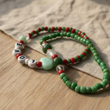 Handmade Red and Green Bracelet Set— Personalized Beaded Stretch Jewelry, Cute Colorful Gift For Her
