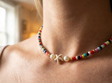 Sirenka Handmade - Starfish Beaded Necklace, Rainbow Beach Choker, Summer Pearl Jewelry for Women, Boho Coastal Aesthetic Accessories