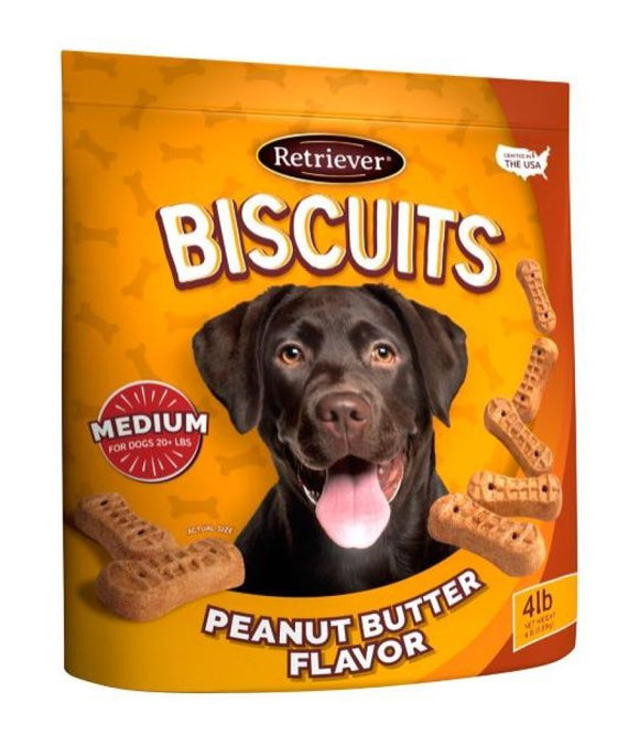 Retriever Biscuits 4 lb Peanut Butter Flavor Treats for Medium Dogs 20+ lbs