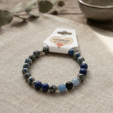 Blue Gemstone Beaded Bracelet, Navy and Gray Stretch Stackable Jewelry Handmade Minimalist Natural Stone Stackable Gift for Her