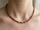 Brown Seed Bead Necklace with Gold Star Charms, Dainty Beaded Jewelry Metal-Plated Clasp w/ Extension Chain