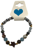Handmade Women's Blue Brown White Beaded Stretch Bracelet Star Charm Stretch Jewelry One Size Fits All