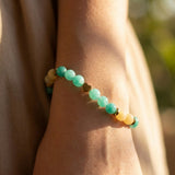 Teal Green Gemstone Beaded Bracelet, Natural Stone Stretch Bracelet with Gold Heart Charm, Minimalist Boho Stackable, Gift for Her