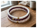 Handmade with Love Plum and Crystal-style Beaded Bracelet Set