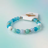 Aqua Agate Beaded Bracelet, Blue Green Gemstone Handmade Stretch Crystal Jewelry, Minimalist Boho Natural Stone, Gift for Her