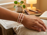 Handmade Pink White Pearl-Like Beaded Bracelet Set, Heart Charm, Boho Ocean Jewelry