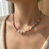 Handmade Starfish Beaded Necklace - Rainbow Beach Choker, Summer Jewelry with Faux Pearls