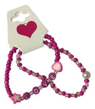Handmade Pink Beaded Bracelet Set (2 pcs) – Heart & Star Charms with LOVE Letters, Pearl Accent, Cute Jewelry Gift for Kids/Teens