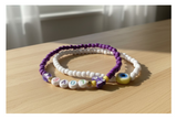 Handmade Purple Love Duo Beaded Bracelet with Accent Charms, Youth/Teen Jewelry, Novelty Bracelet, Boho-chic