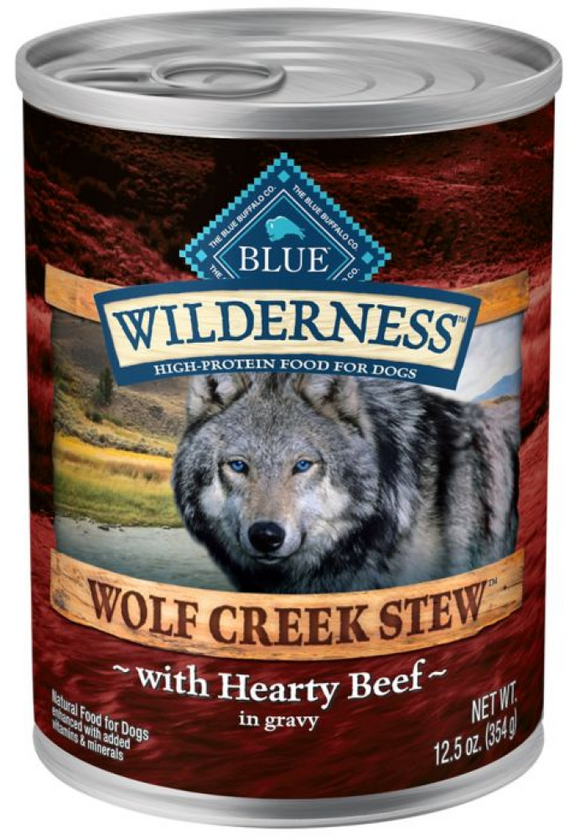 Blue Buffalo Wilderness Wolf Creek Stew Beef Stew in Gravy Dog Food 12.5oz. Can