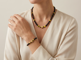 Handmade Starfish Necklace and Bracelet Set Black Faceted Beads with Yellow Accents