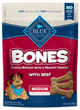 Blue Buffalo Bones Natural Crunchy Dog Treats, Medium Dog Biscuits, Beef 16 oz.