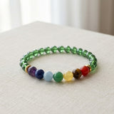 Green Crystal and 7 Chakra Gemstone Bracelet Natural Stone Beaded Handmade Stacking Jewelry Boho Style