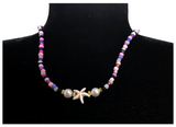 Handcrafted Lavender Coast Starfish and Pearl-like Necklace, Metal-Plated Clasp w/ Extension Chain