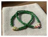 Handmade Vibrant Green Sliced-Apple and Butterfly-like Charm Beaded Bracelet, Teen Jewelry, Novelty Bracelet, Boho-chic