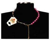 Handcrafted Pink Pearl Necklace with Faceted Crystal Beads, Metal-Plated Clasp w/ Extension Chain