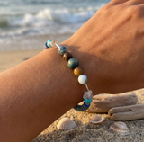 Handmade Mixed Bead Bracelet – Natural Stone, Wood, Metal & Colul Heishi Dorfisc & Round Beads