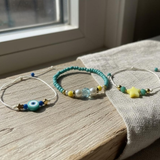 Evil Eye Star Bracelet Set, Turquoise Beach Friendship Bracelets, Handmade Coastal Jewelry Gift for Her