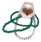 Handmade with Love Jade-Tone and Clear Crystal-style Beaded Bracelet Set
