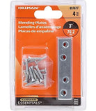Hillman Hardware Essentials 851677 Mending Plates Steel Zinc 3" x 5/8", 4-Pack