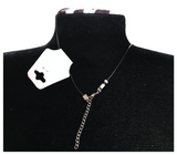 Handcrafted Flower-Butterfly Design Necklace with Acrylic White Pearl Beads, Black Cord, Lobster Claw with Extension Chain