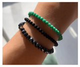 Handmade Black, Dark Grey, Mint Green Beaded Bracelet, Midnight Ocean Stack