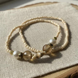Neutral Tones Beaded Bracelet Set, Handmade Glass & Pearl Accent, Coastal Minimalist Boho Stackable Jewelry