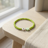 Green Initial Bracelet • Custom Flower Bead Bracelet • Personalized Gift for Her