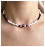 Handcrafted Petal Duality Beaded Necklace, Metal-Plated Clasp w/ Extension Chain