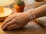Handmade Pink White Pearl-Like Beaded Bracelet Set, Heart Charm, Boho Ocean Jewelry