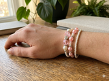 Handmade Pink White Pearl-Like Beaded Bracelet Set, Heart Charm, Boho Ocean Jewelry