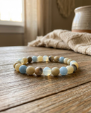 Blue Earth Tone Beaded Stretch Bracelet, Minimalist Gemstone Style Jewelry