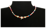 Handcrafted Seaside Starfish and Pearl-like Necklace, Metal-Plated Clasp w/ Extension Chain