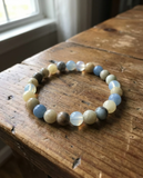 Blue Earth Tone Beaded Stretch Bracelet, Minimalist Gemstone Style Jewelry