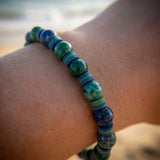 Handmade Beaded Bracelet – Blue & Green Beads with Matching Disc Spacers