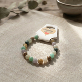 Earth Tone Beaded Bracelet - Green Brown Gemstone Smooth Round Natural Stone Stretch Crystal Jewelry Gift for Women